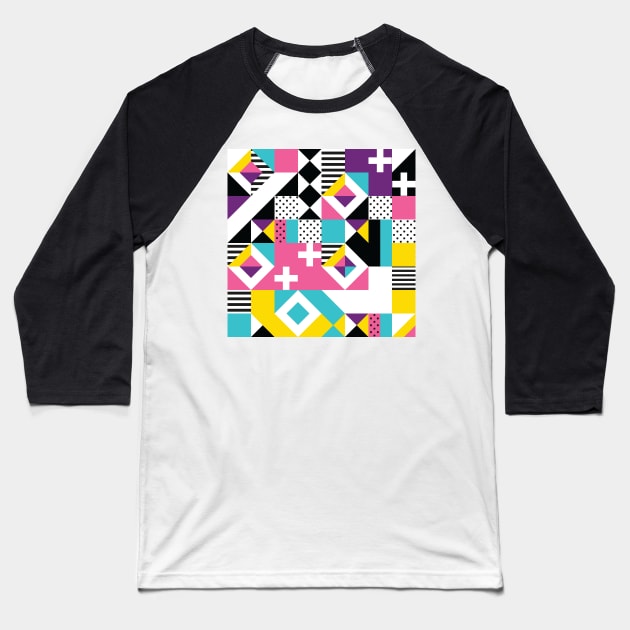 Colorful Abstract Geometric Modern Pattern Baseball T-Shirt by Printable Pretty